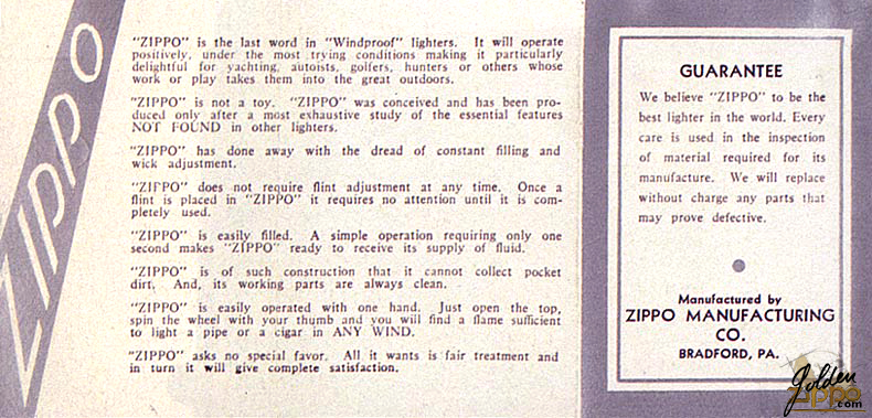 Zippo flyer garantie